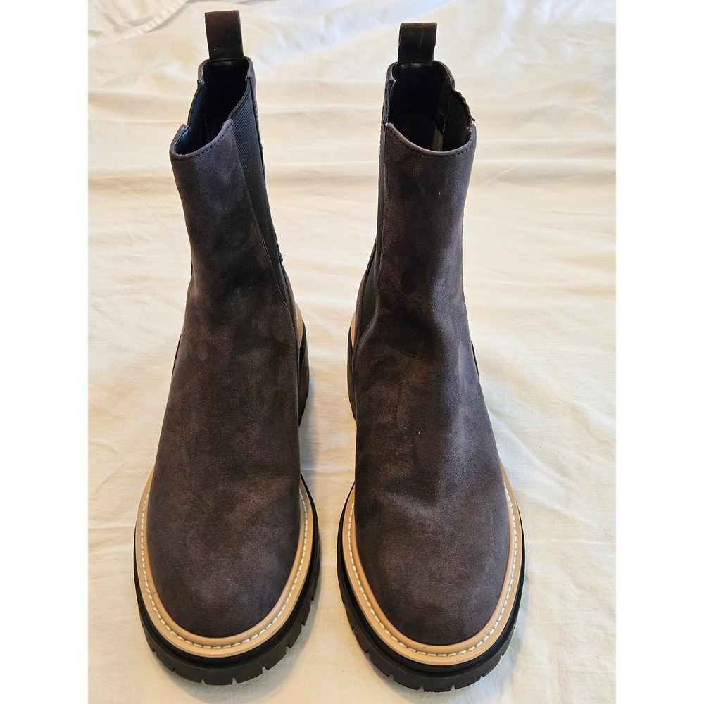 Open Edit Dark Brown Suede‎ Chelsea Boots Chunky Lug Sole Platform Block Heel